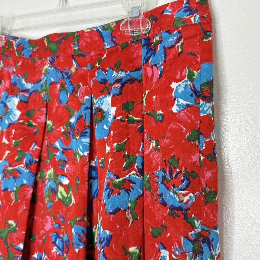 Talbots Skirt Womens 12P Red Floral Pleated Lined Knee Length Spring Casual NEW